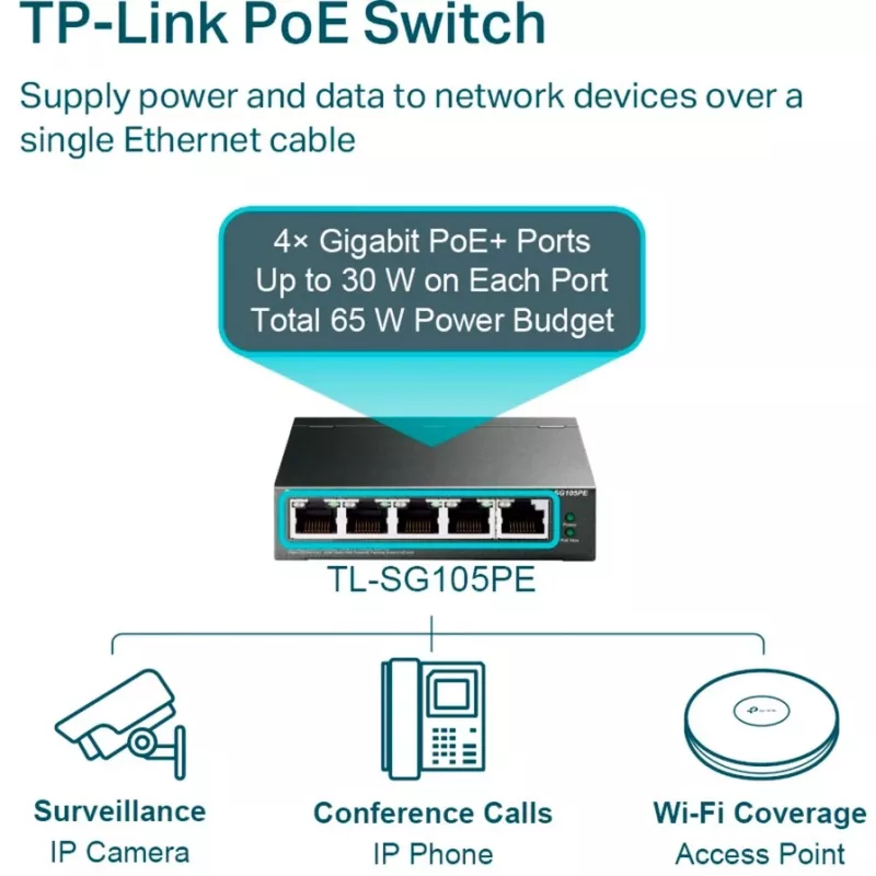 TP-Link TL-SG105PE Easy Smart Gigabit Switch με 4-Port PoE+