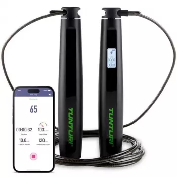 Tunturi Smart Σχοινάκι με οθόνη LCD και συνδεσιμότητα εφαρμογής, ρυθμιζόμενο 2,95 m, Μαύρο