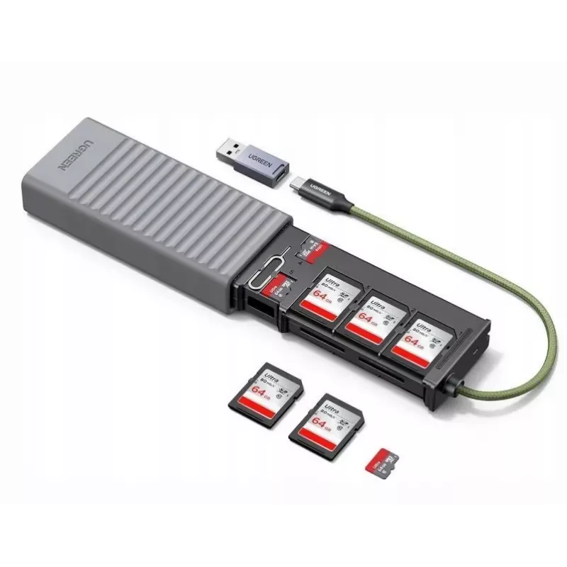 UGREEN 2-in-1 USB 3.0 Αναγνώστης Καρτών SD/Micro-SD με Θήκη Αποθήκευσης, Γκρι