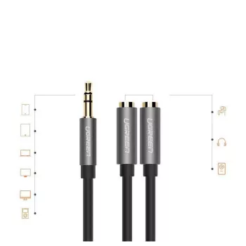 UGREEN 3.5mm Aux Stereo Καλώδιο διαχωρισμού ήχου με πλέξη 20cm Μαύρο
