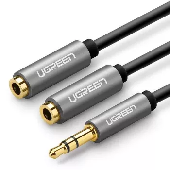 UGREEN 3.5mm Aux Stereo Καλώδιο διαχωρισμού ήχου με πλέξη 20cm Μαύρο