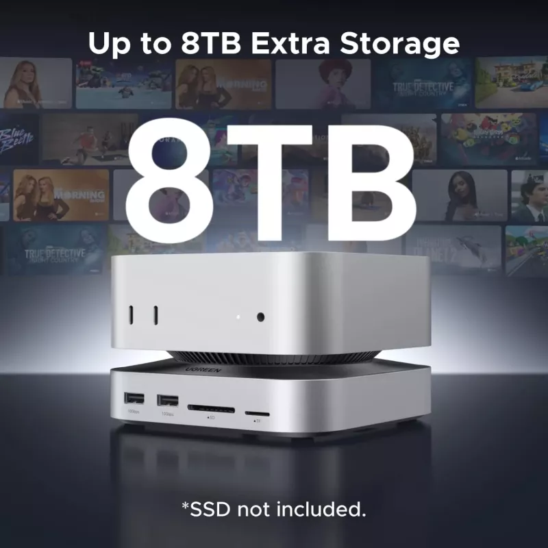 UGREEN CM841 σταθμός σύνδεσης USB-C 11 σε 1 για Mac Mini M4/M4 Pro, 3x USB-A 3.2, 2x USB-C 3.2, 2x USB-A 3.0, NVMe, SD/TF, γκρι