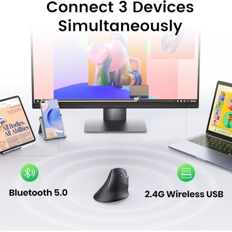 UGREEN Κάθετο ποντίκι Multi-Mode Bluetooth και 2.4G Wireless – μαύρο