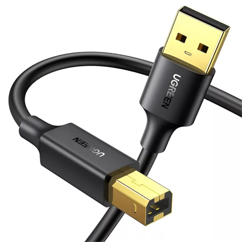 UGREEN US135 καλώδιο USB 2.0 A-B, επιχρυσωμένο, 2m, μαύρο