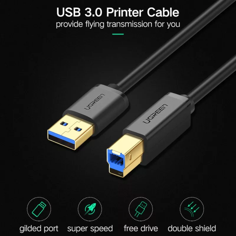 UGREEN US210 Καλώδιο USB 3.0 A σε B, 2m, μαύρο