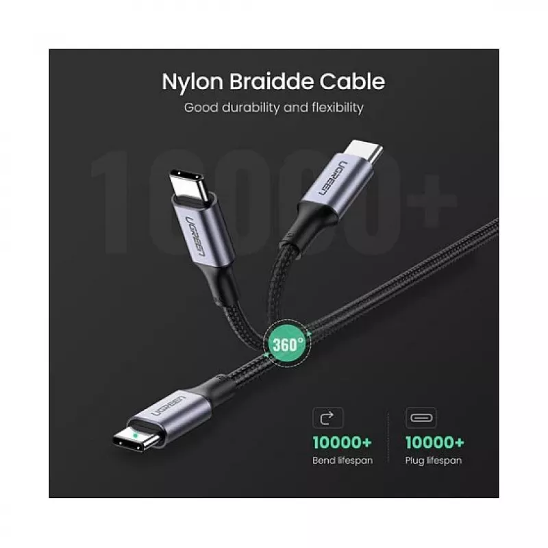 UGREEN Καλώδιο φόρτισης USB-C σε USB-C 100W πλεκτό νάιλον 2m μαύρο