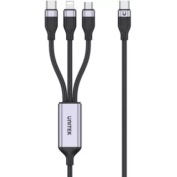 UNITEK 3-in-1 Καλώδιο φόρτισης USB-A σε Lightning, USB-C, Micro USB πλεκτό νάιλον 1,5 m μαύρο