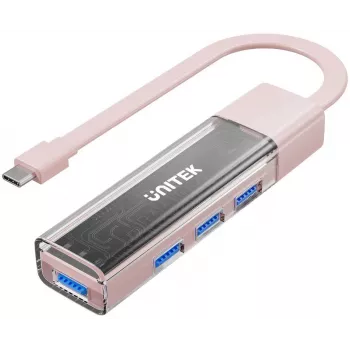 UNITEK αμφίδρομο hub USB-C/USB-A, 4 θυρών, 5Gbps, ροζ