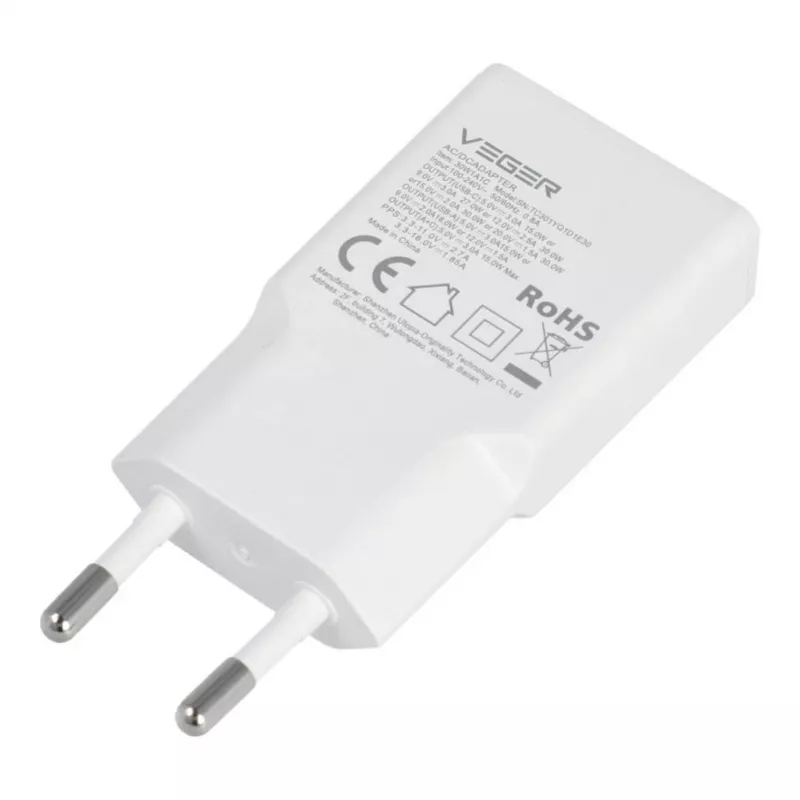 VEGER USB-A + USB-C QC PD 30W Φορτιστής Τοίχου 30W1A1C Λευκό