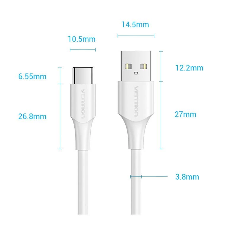VENTION CTHWF Καλώδιο USB-C σε USB 2.0 3A 1m Λευκό