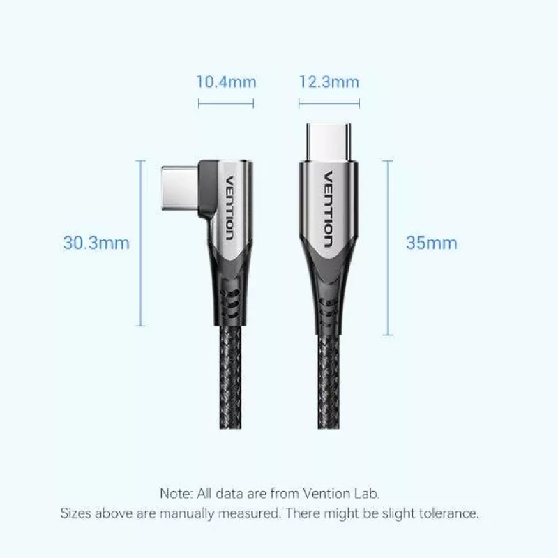 VENTION TRAHF Καλώδιο USB-C σε USB-C 1m γκρι 10Gbps 100W PD 4K Video