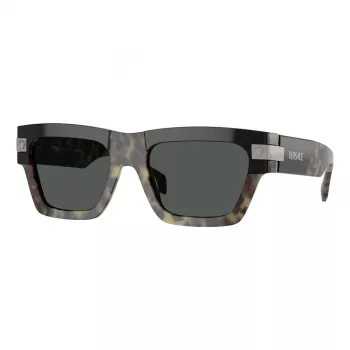 VERSACE VE4464-545687 ανδρικό ορθογώνιο γυαλί ηλίου, διαφανής γκρι σκελετός, σκούροι γκρι φακοί, 52 mm