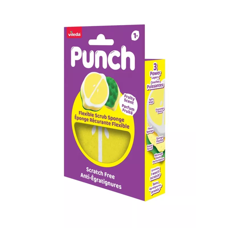 Vileda Punch εύκαμπτο σφουγγάρι καθαρισμού, λεμόνι, 1 τεμ.