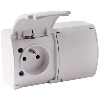 VIPLAST KOALA 162-01 Διπλή πρίζα με προστασία επαφής και καπάκι, Type E 16A 250V, IP44 λευκό