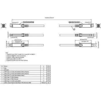 VISION 15m Καλώδιο οπτικών ινών ενεργό USB-C - USB 3.2 - 60W PD - Μαύρο