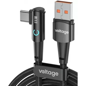 VOLTAGE PowerAngle 66W PD Καλώδιο USB-A σε USB-C Γωνιακό 1m Μαύρο