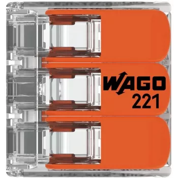 WAGO 221-413 COMPACT Κλέμμα σύνδεσης, 3 αγωγών, 0,2–4 mm², Διαφανές, συσκευασία 50 τεμ.