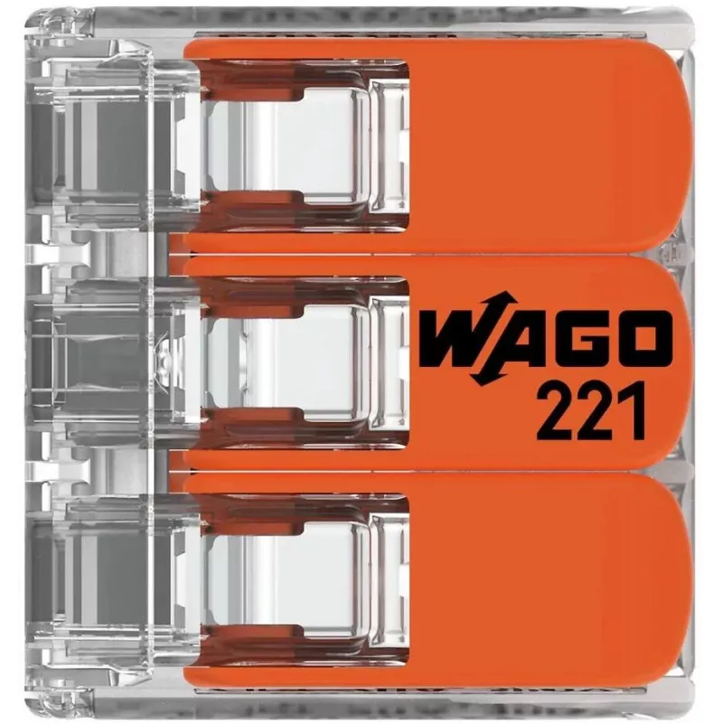 WAGO 221-413 COMPACT Κλέμμα σύνδεσης, 3 αγωγών, 0,2–4 mm², Διαφανές, συσκευασία 50 τεμ.