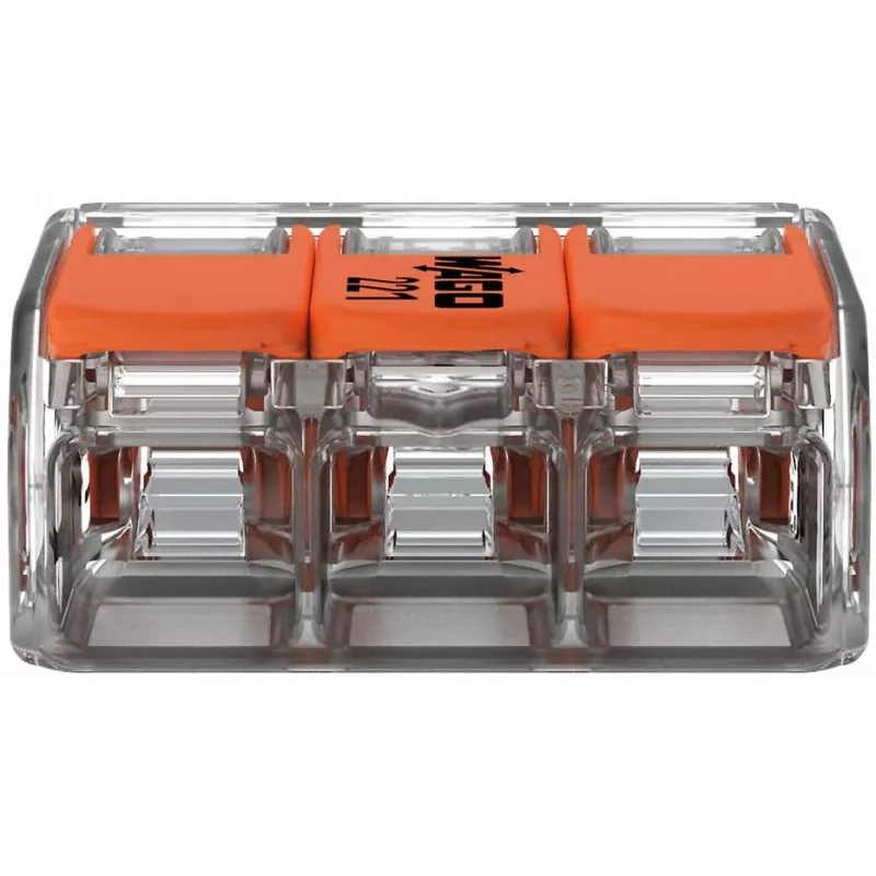 WAGO 221-413 COMPACT Κλέμμα σύνδεσης, 3 αγωγών, 0,2–4 mm², Διαφανές, συσκευασία 50 τεμ.