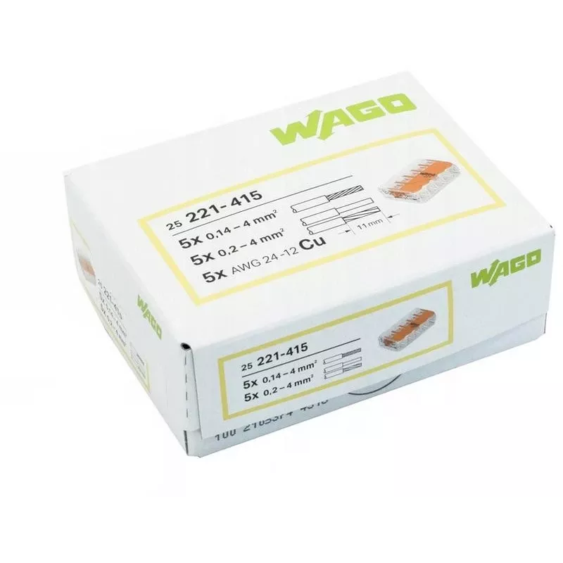 WAGO 221-415 COMPACT Κλέμα σύνδεσης για 5 αγωγούς, 0,2-4 mm², συσκευασία 25 τεμ.
