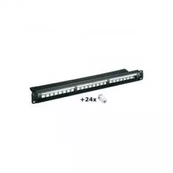 Wentronic 24-Port CAT6 UTP Patch Panel, τοποθέτηση σε rack 1U 19 ιντσών, μαύρο (95336)