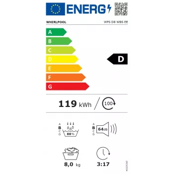 Whirlpool WPS D8 WBS EE Στεγνωτήριο με αντλία θερμότητας 8 kg μπροστινής φόρτωσης λευκό
