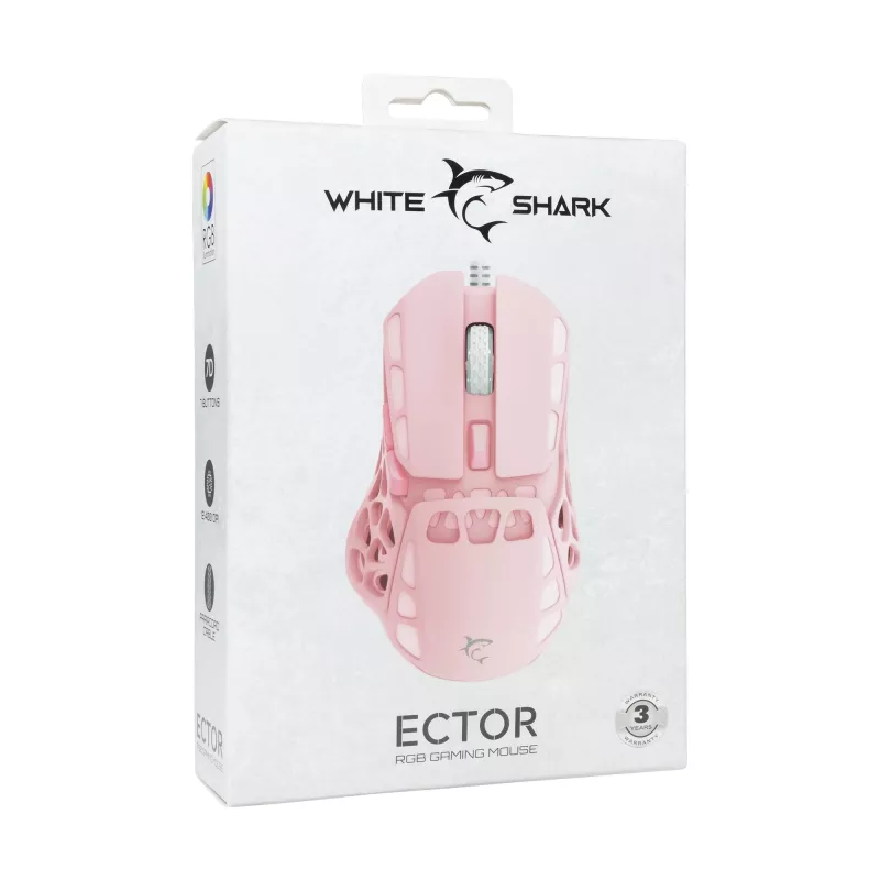 White Shark ECTOR-P GM-5016 ποντίκι για παιχνίδια, 7 πλήκτρα, RGB, Pixart PMW3327, ροζ