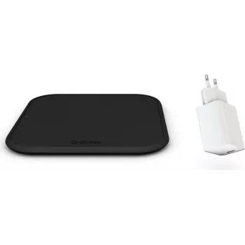 Zens Μεμονωμένος ασύρματος φορτιστής Combi Pack USB - Qi-πιστοποιημένο 10W γρήγορο μαξιλαράκι φόρτισης με 12W τροφοδοτικό, Μαύρο