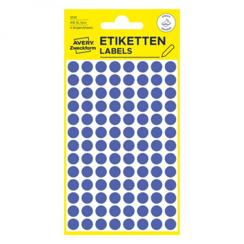 Avery Zweckform 3591 – αποσπώμενες κουκκίδες σήμανσης, Ø 8 mm, μπλε, 416 τεμ.