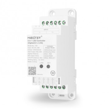 MiBoxer TZ5 5-in-1 LED Controller για ράγα DIN, Zigbee 3.0 + RF, 12 A/κανάλι, 20 A συνολικά
