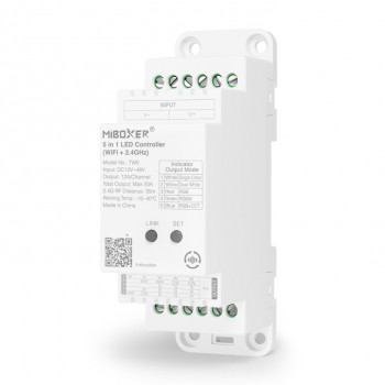 MiBoxer TW5 5-in-1 LED Controller για ράγα DIN, WiFi + RF, 12 A/κανάλι, 20 A συνολικά